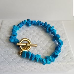 Genuine Turquoise Gemstone & Gold Toggle Bracelet - Handmade NEW